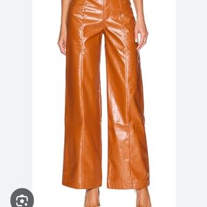 Free People Wide-Leg Faux Leather Pants in Cognac